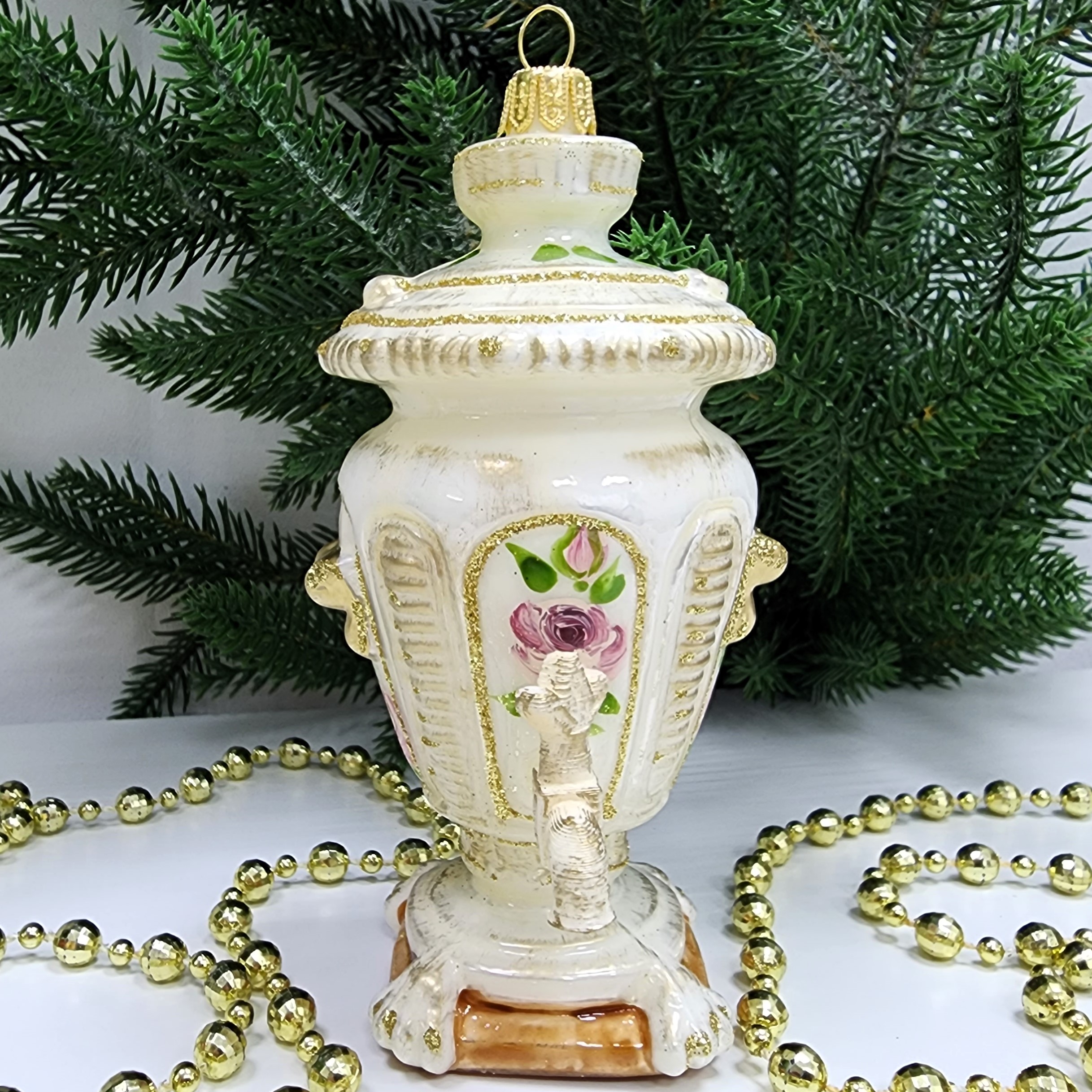 фото Стеклянная елочная игрушка Самовар