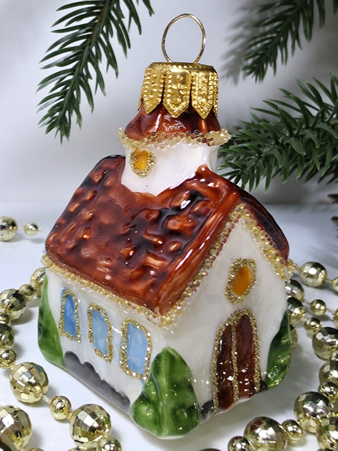 фото Стеклянная елочная игрушка Домик мини