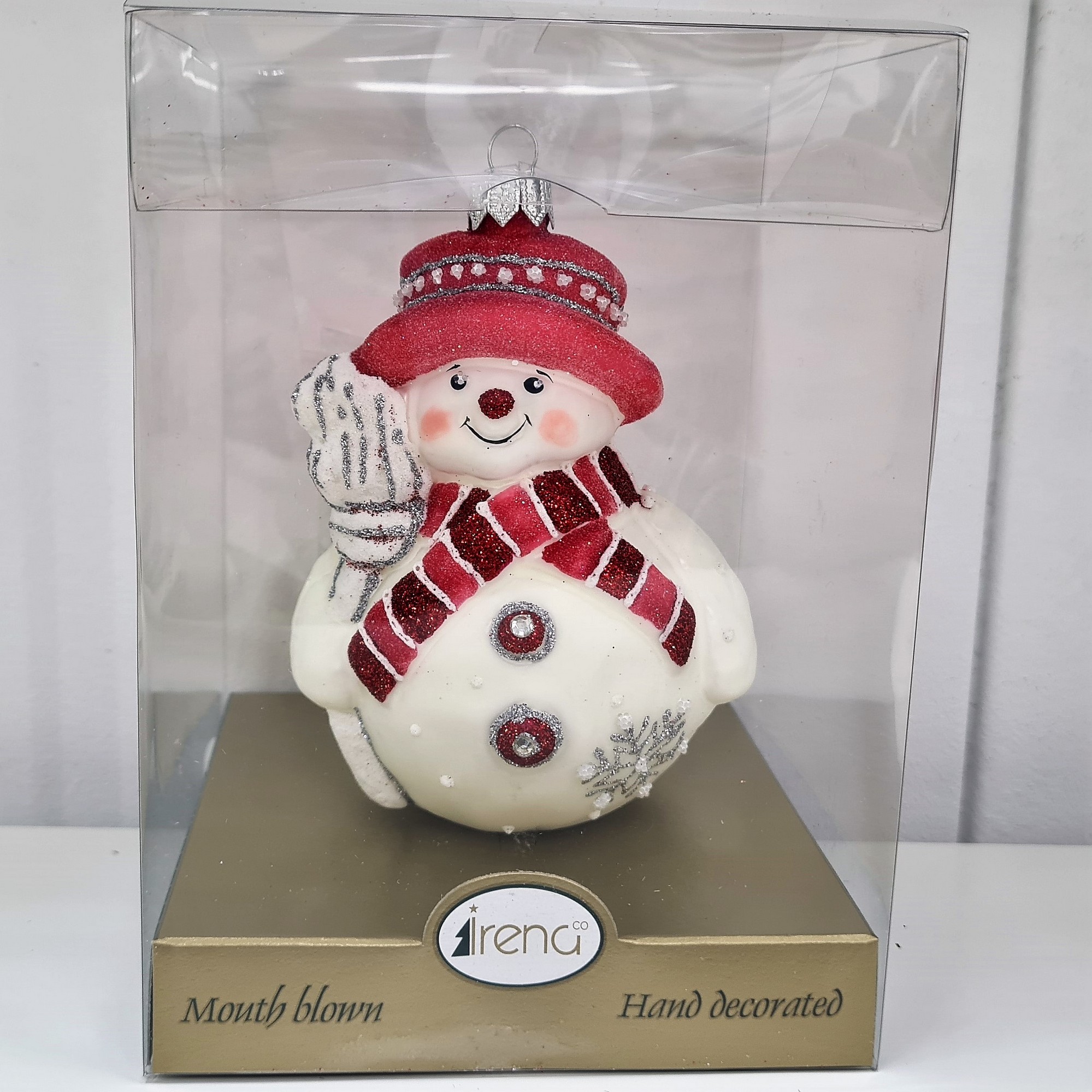 фото Стеклянная елочная игрушка Снеговик