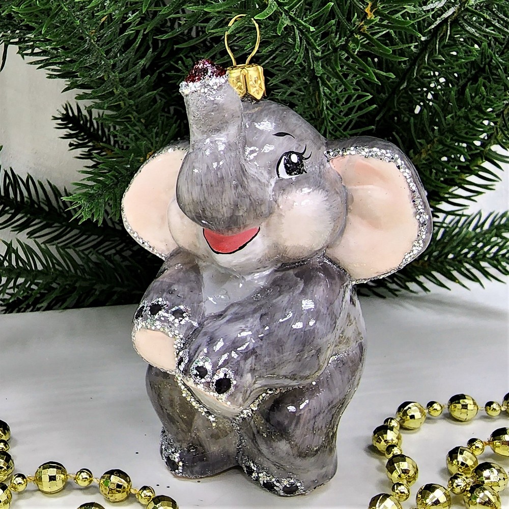 фото Стеклянная елочная игрушка Слоник малый