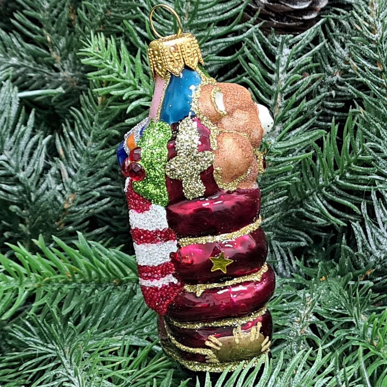 фото Стеклянная елочная игрушка Ботинок с подарками