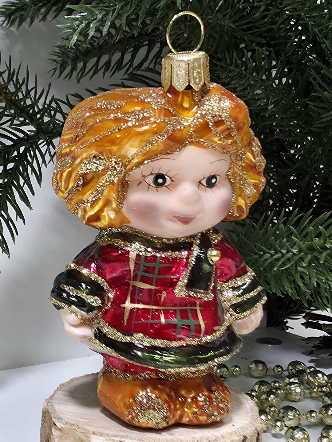 фото Стеклянная елочная игрушка Лохматый мальчик