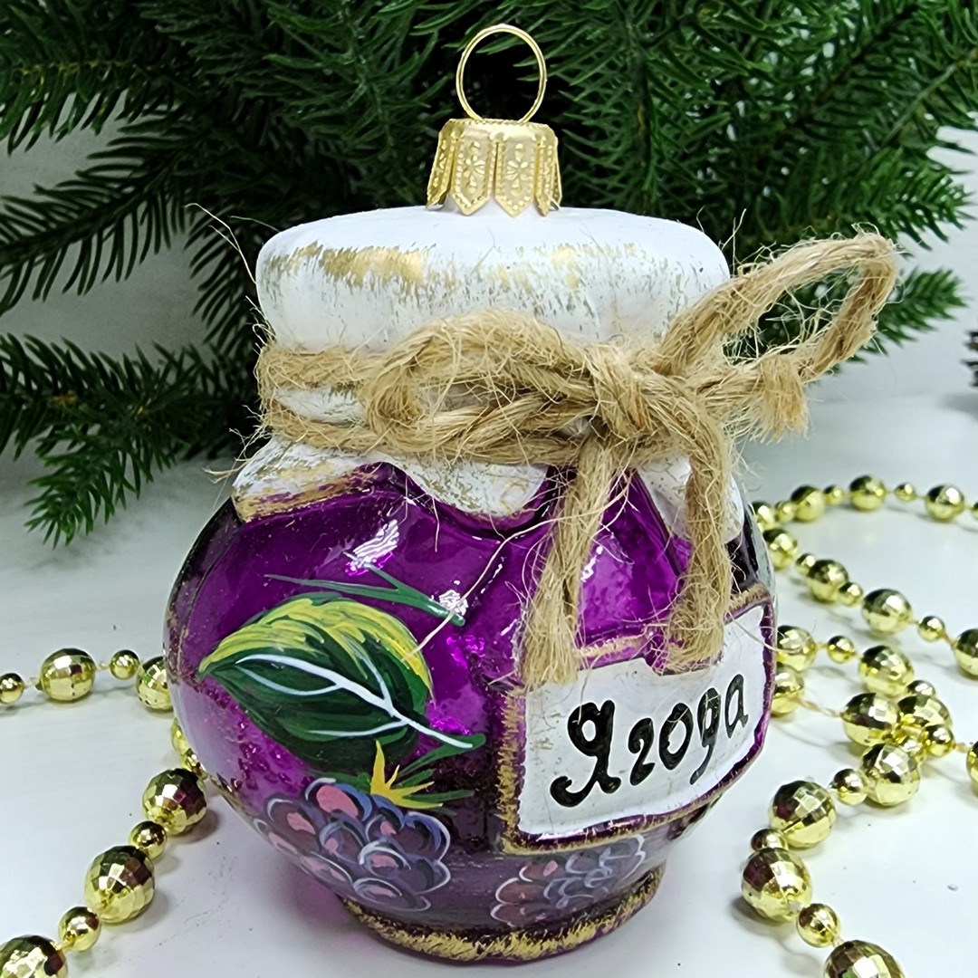 фото Стеклянная елочная игрушка Баночка ягод