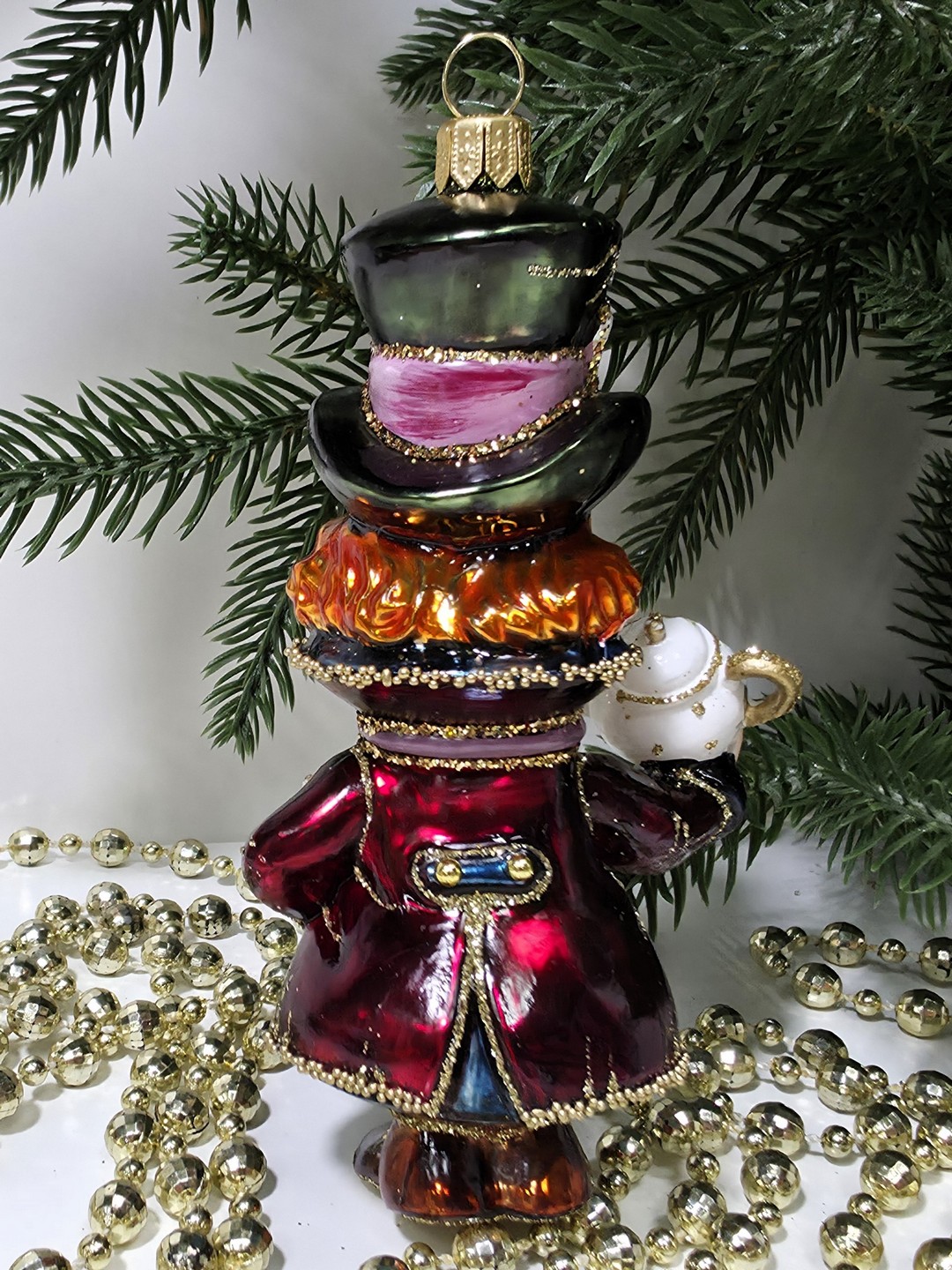 фото Стеклянная елочная игрушка Шляпник с чайником