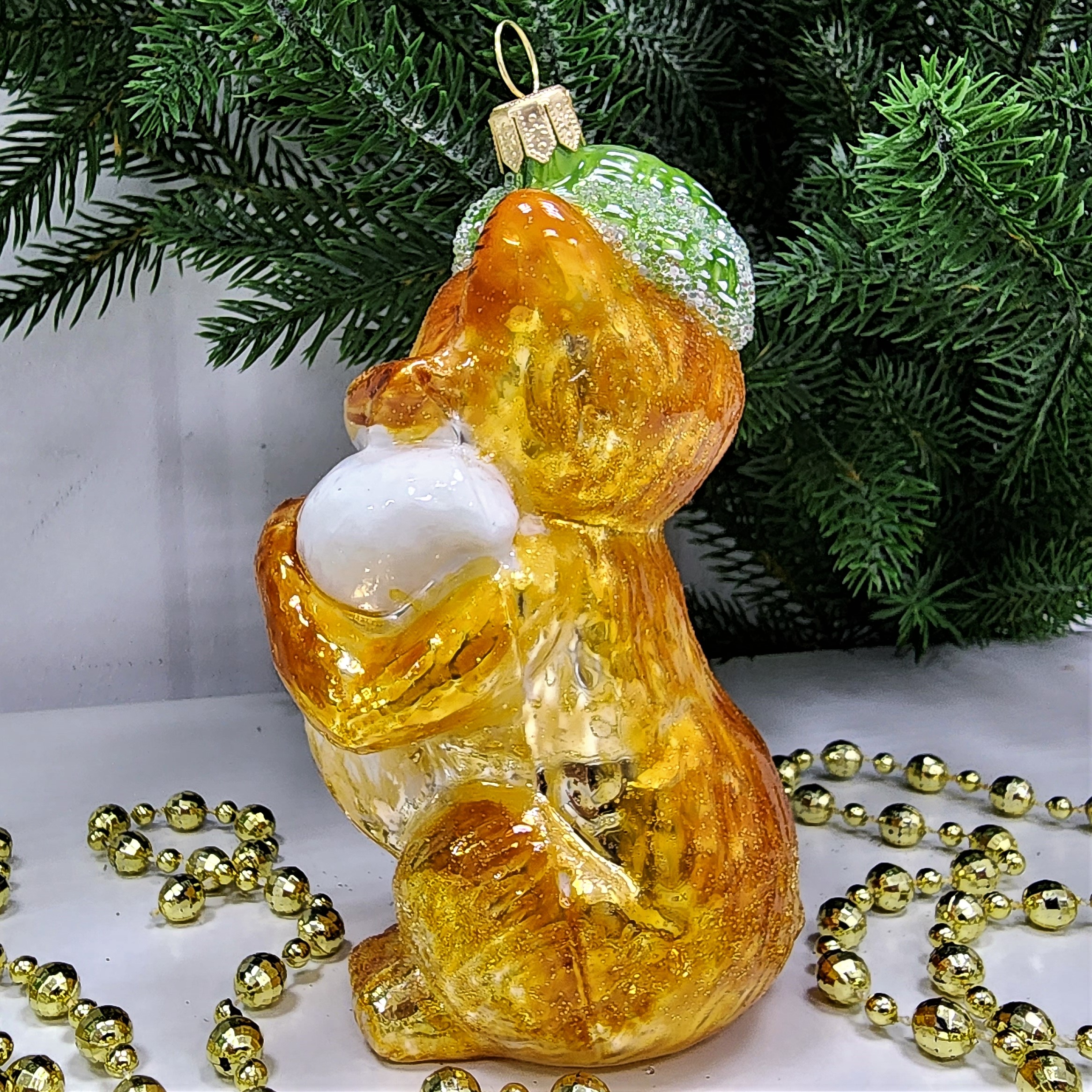 фото Стеклянная елочная игрушка Лисичка в шапке