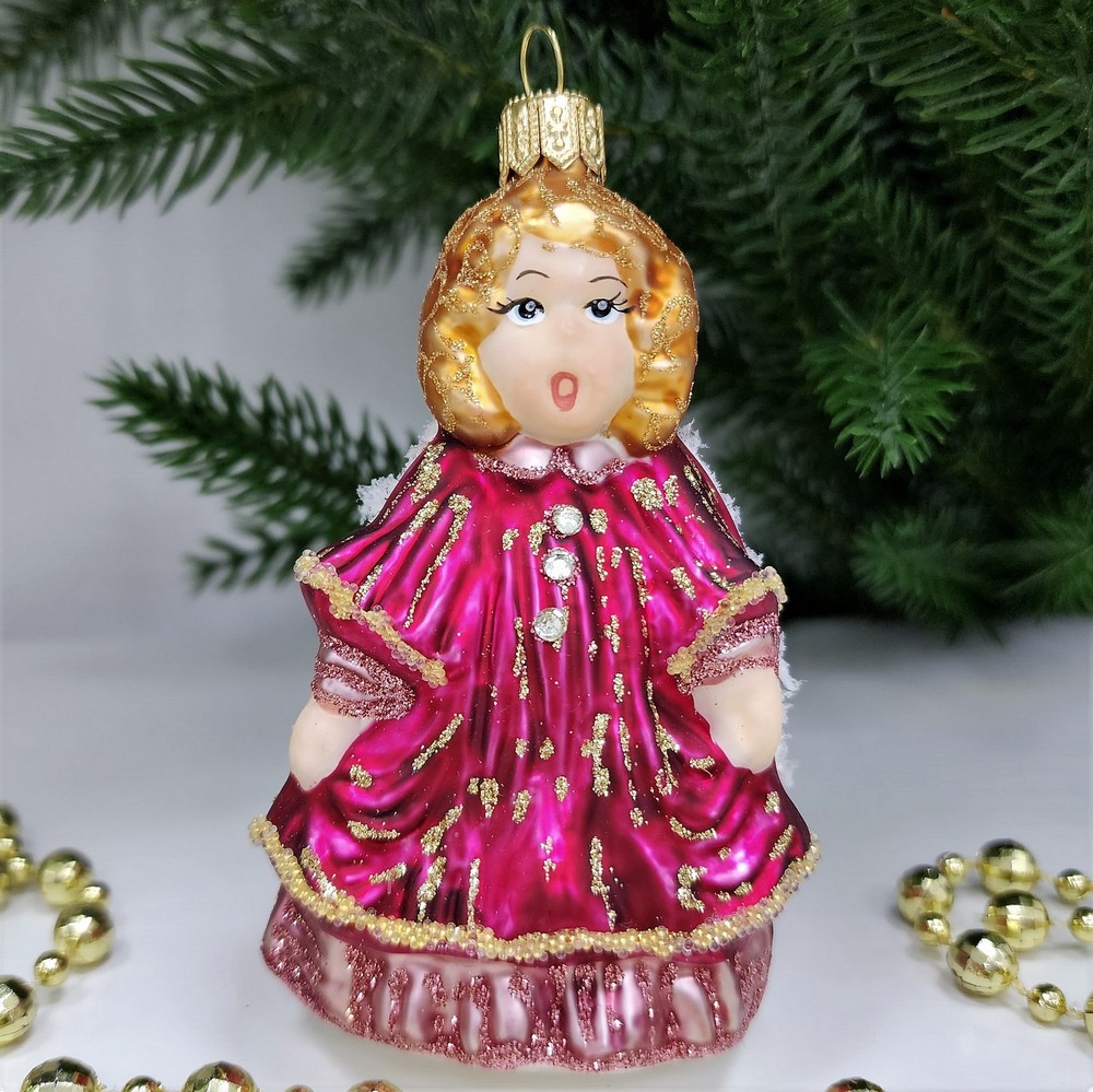 фото Стеклянная елочная игрушка Девочка ангел поет