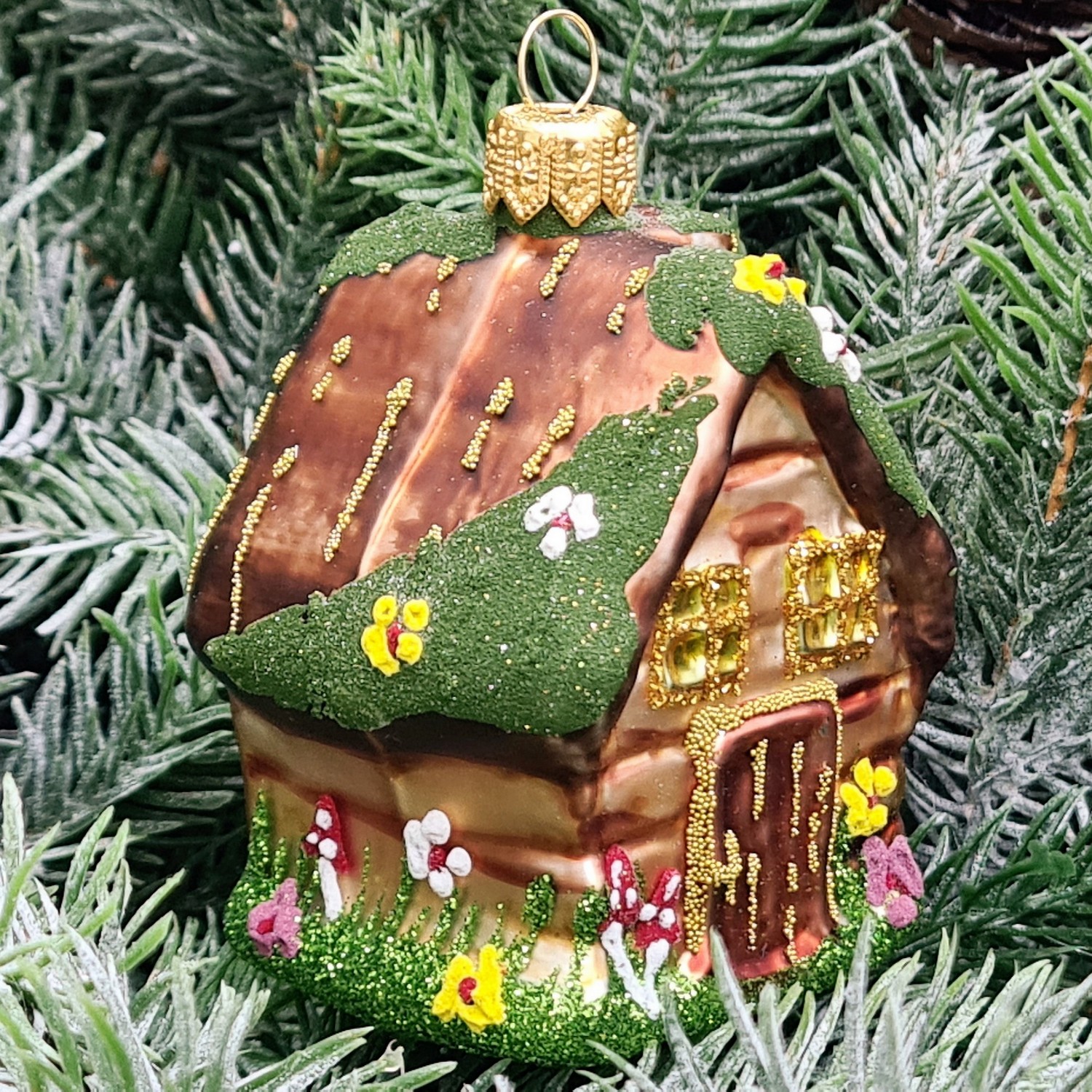 фото Стеклянная елочная игрушка Домик маленький