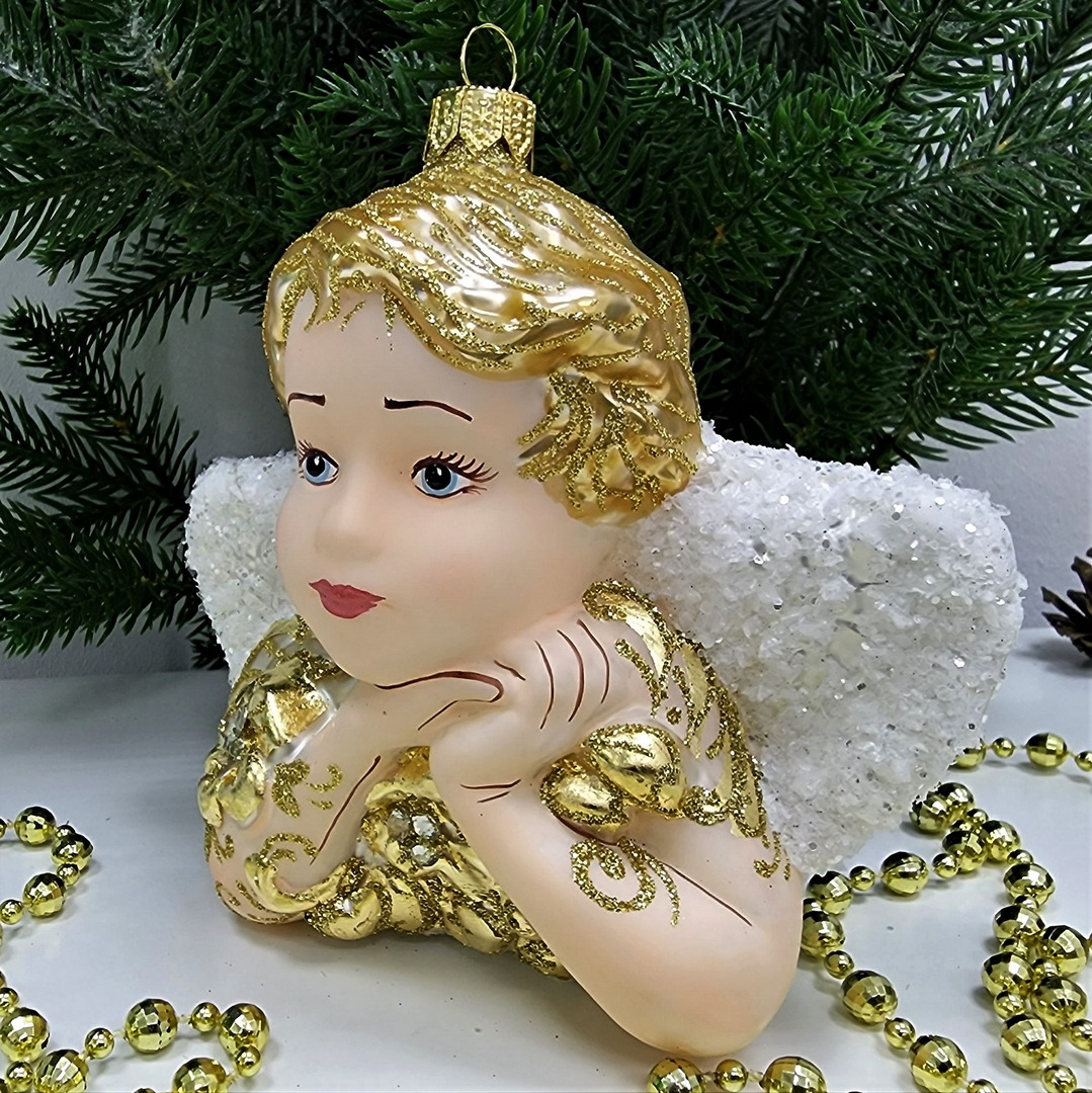 фото Стеклянная елочная игрушка Ангел большой-2