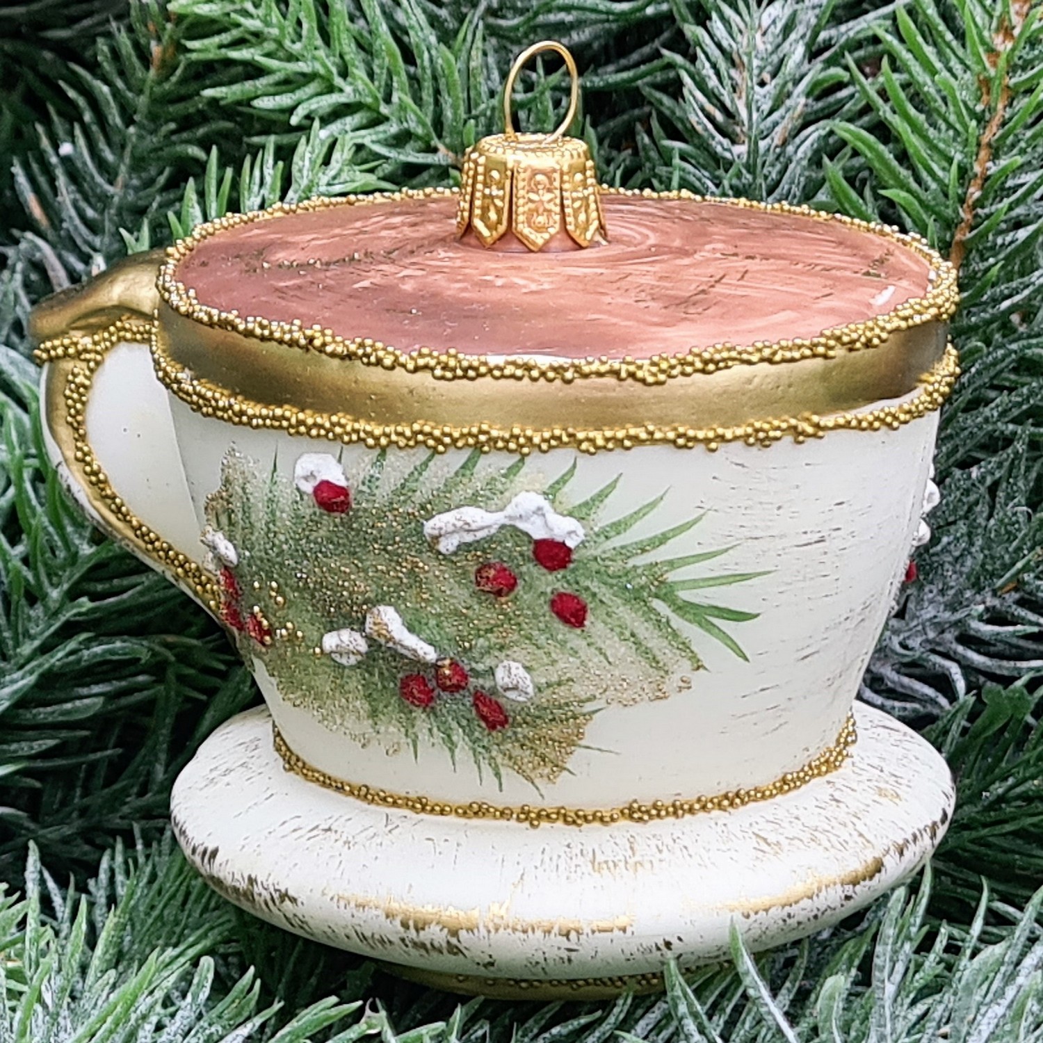 фото Стеклянная елочная игрушка Чашка винтаж