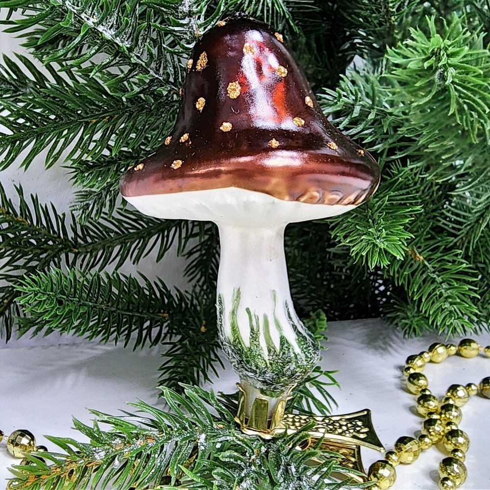 фото Стеклянная елочная игрушка Гриб на прищепке