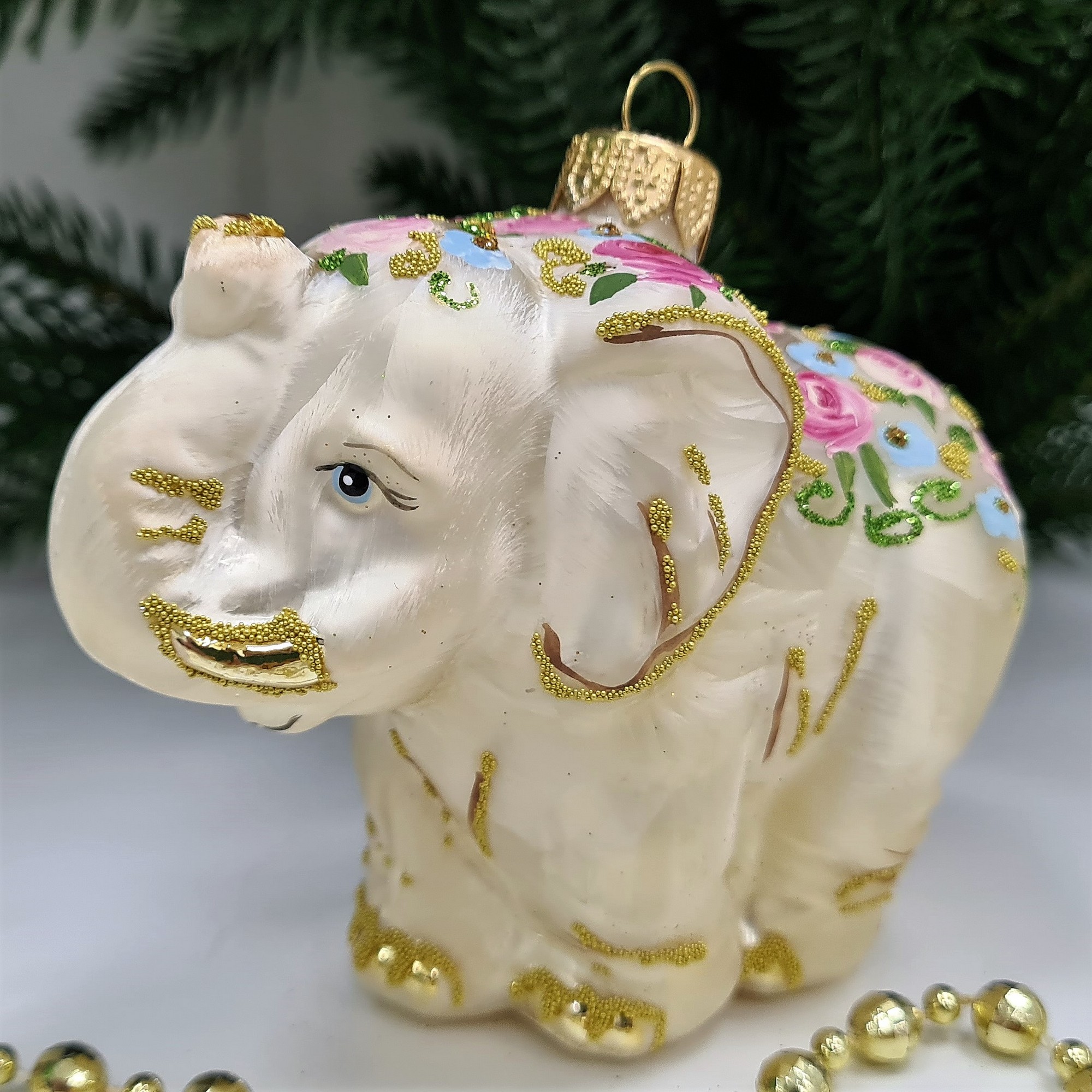 фото Стеклянная елочная игрушка Слон версаль