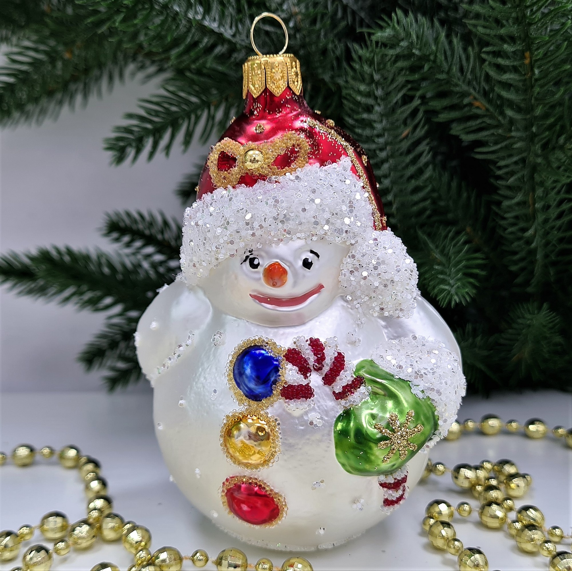 фото Стеклянная елочная игрушка Снеговик