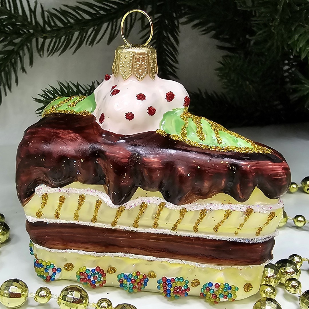 фото Стеклянная елочная игрушка Кусок торта