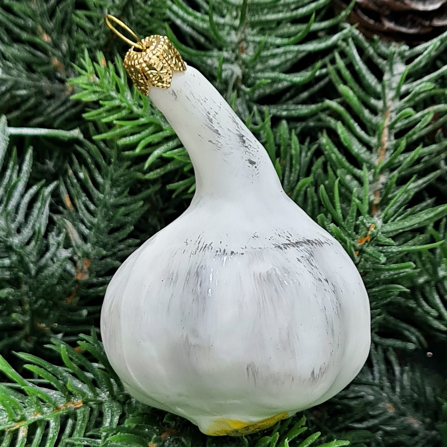 фото Стеклянная елочная игрушка Чеснок