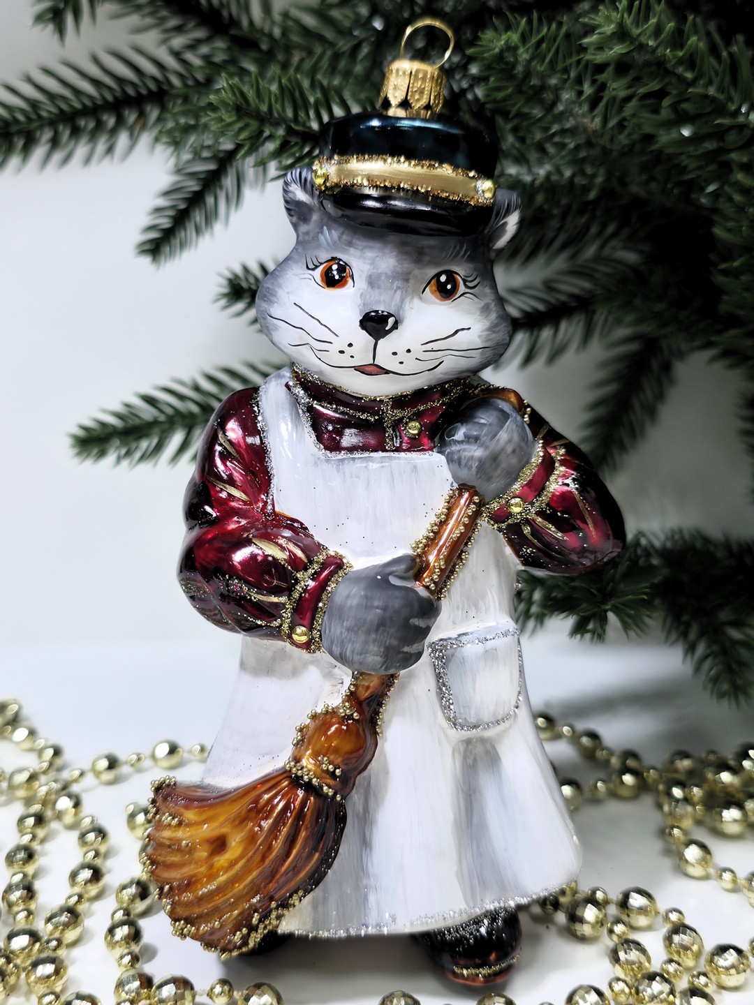 фото Стеклянная елочная игрушка Котофей дворник