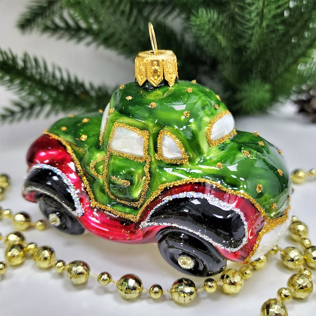 фото Стеклянная елочная игрушка Машинка