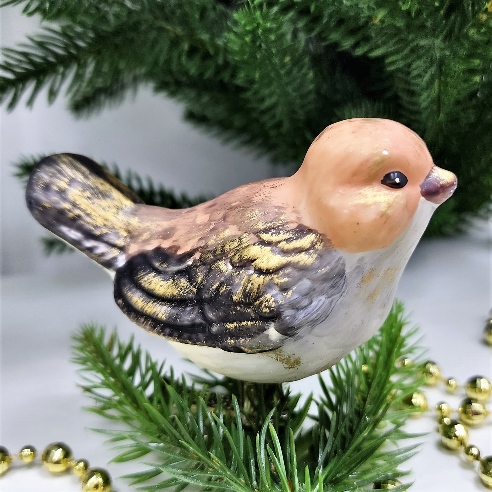 фото Стеклянная елочная игрушка Птичка на прищепке винтаж