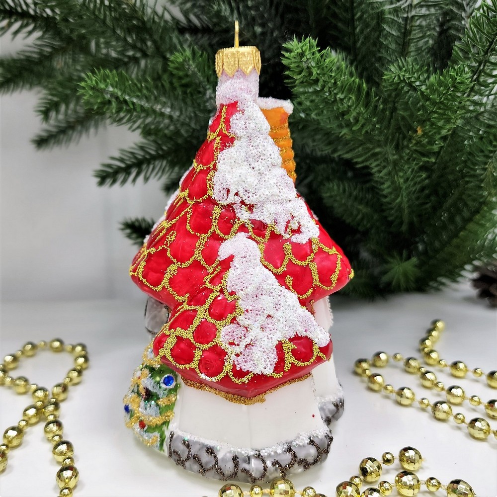 фото Стеклянная елочная игрушка Домик Мельница