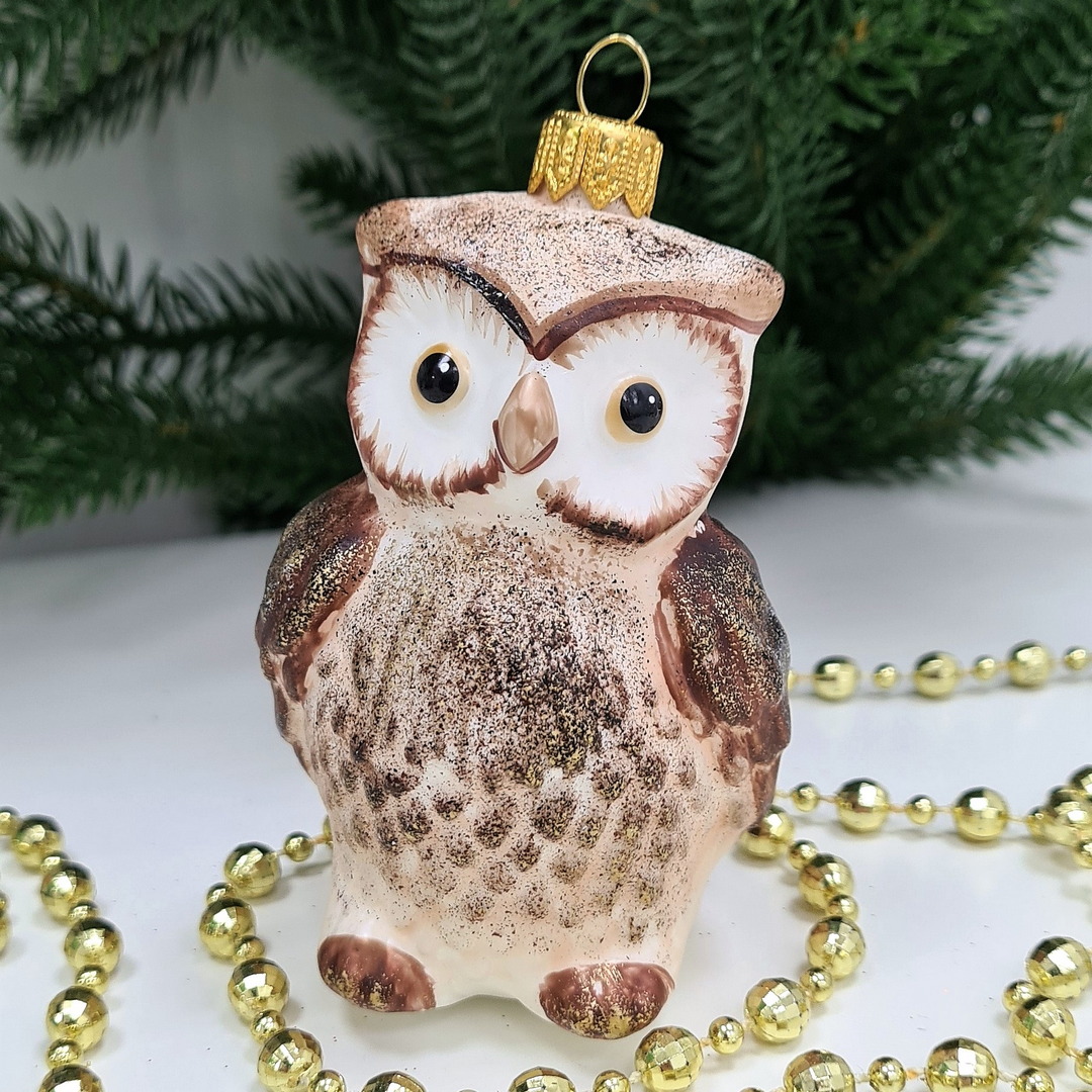 фото Стеклянная елочная игрушка Сова винтаж