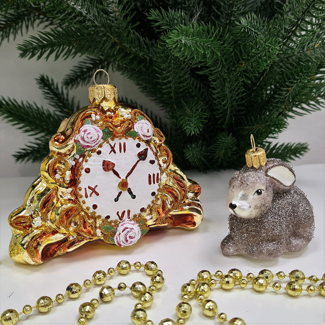 фото Набор ёлочных игрушек Часы и зайчик