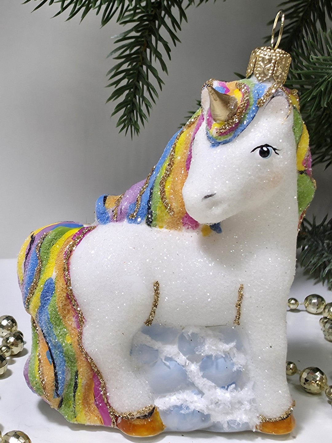 фото Стеклянная елочная игрушка Единорог