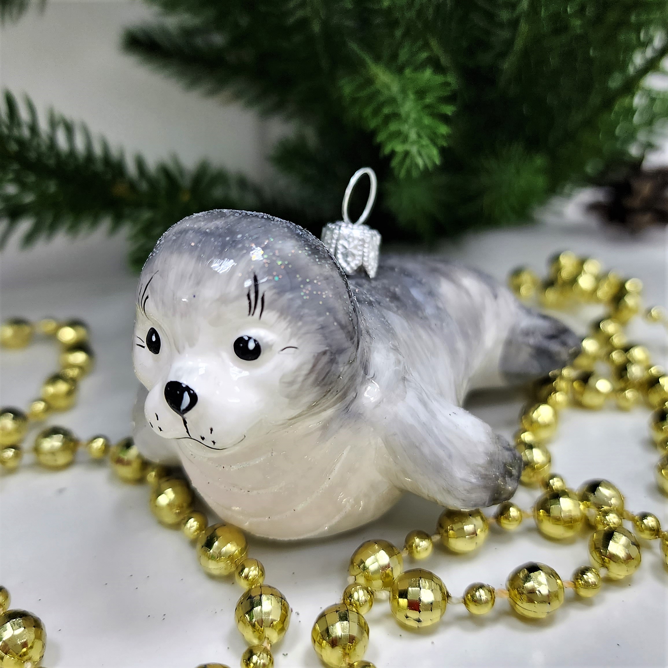 фото Стеклянная елочная игрушка Тюлень полярный