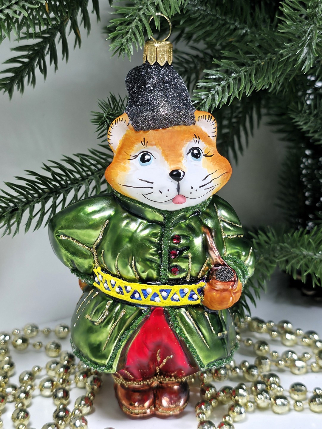 фото Стеклянная елочная игрушка Котофей