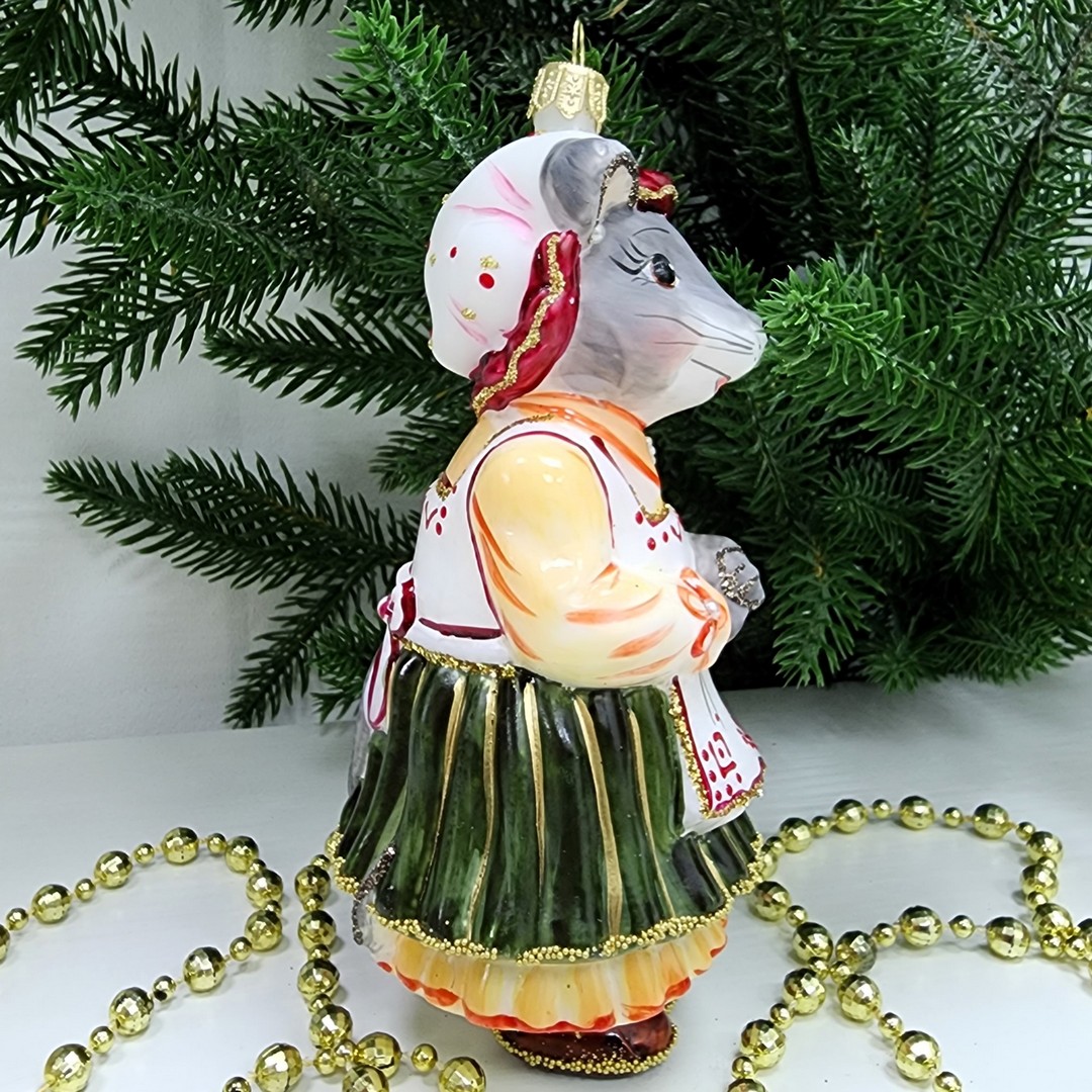 фото Стеклянная елочная игрушка Мышка Хозяйка