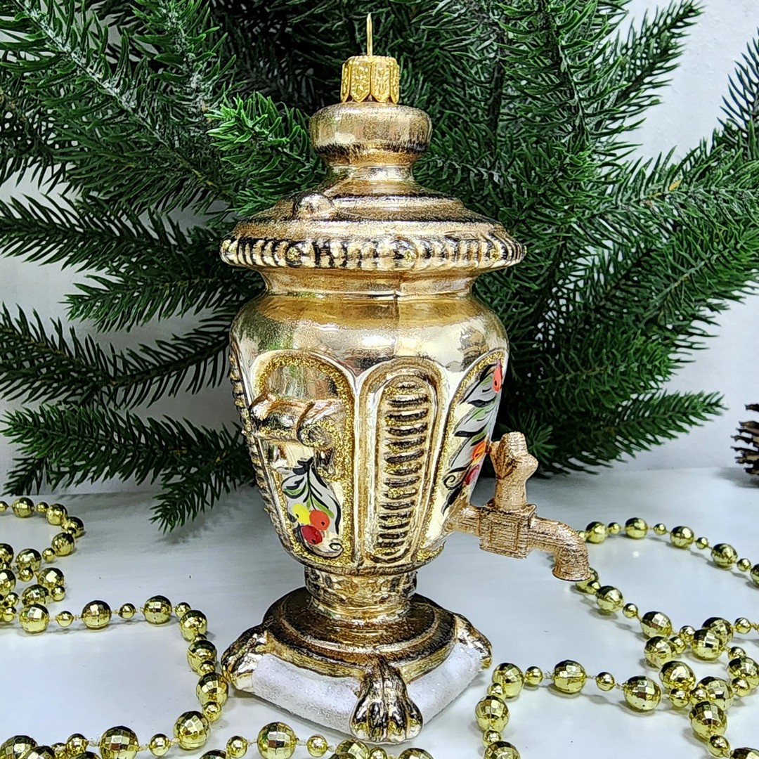 фото Стеклянная елочная игрушка Самовар