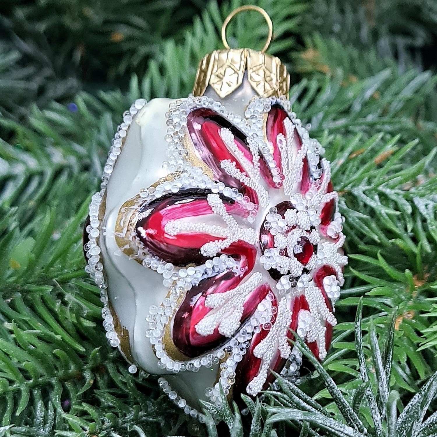 фото Стеклянная елочная игрушка Ромашка красная