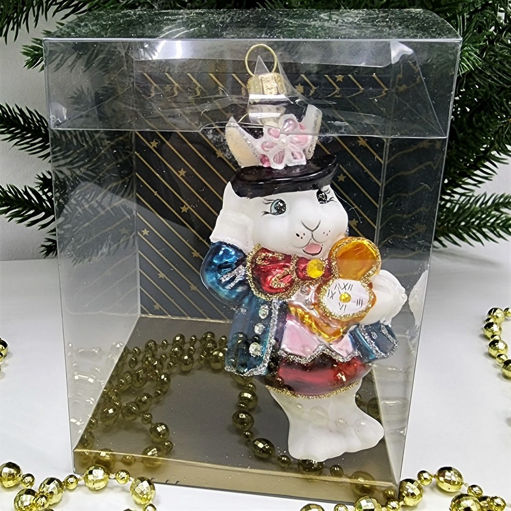 фото Стеклянная елочная игрушка Белый кролик из Алисы