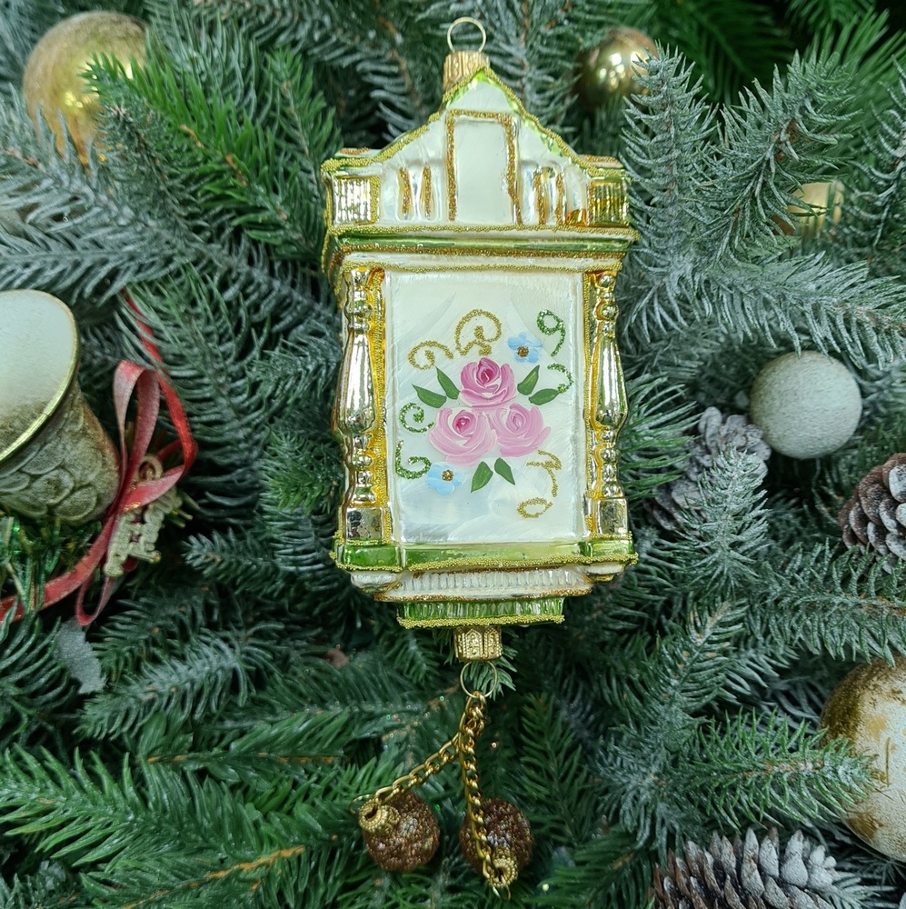 фото Стеклянная елочная игрушка Часы с кукушкой большие Версаль