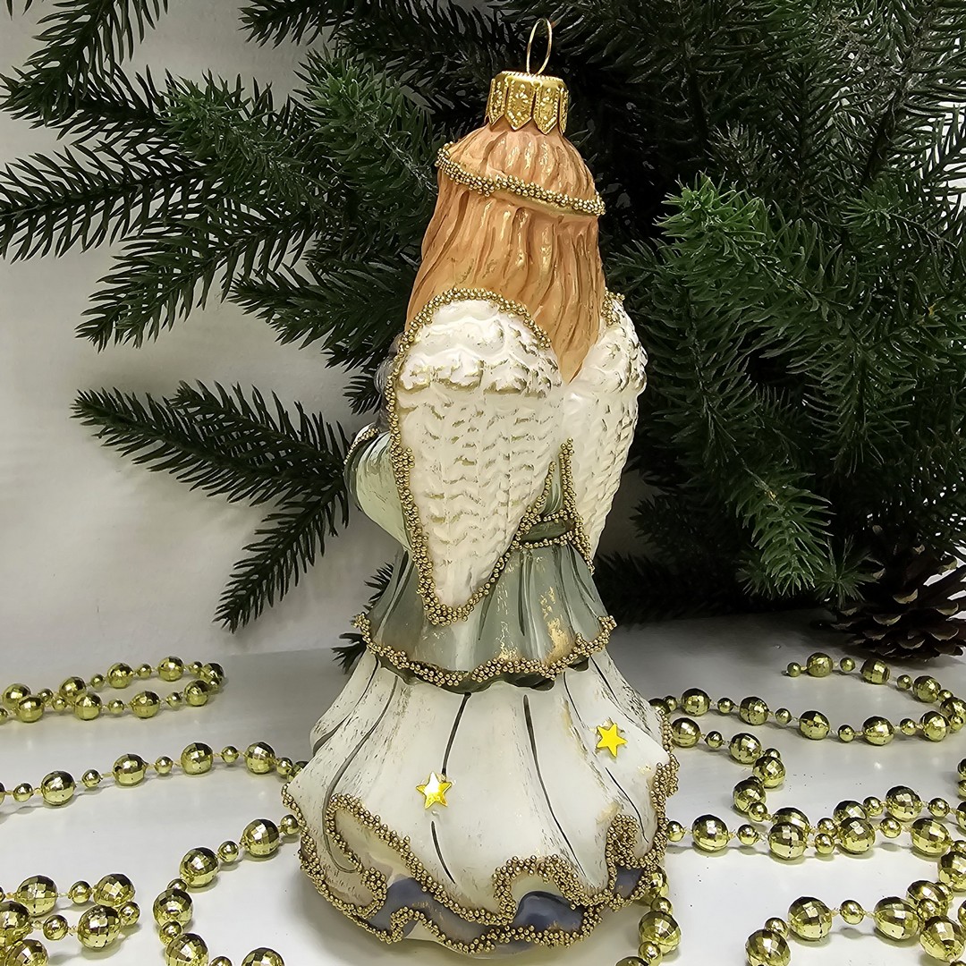 фото Стеклянная елочная игрушка Ангел с арфой винтаж