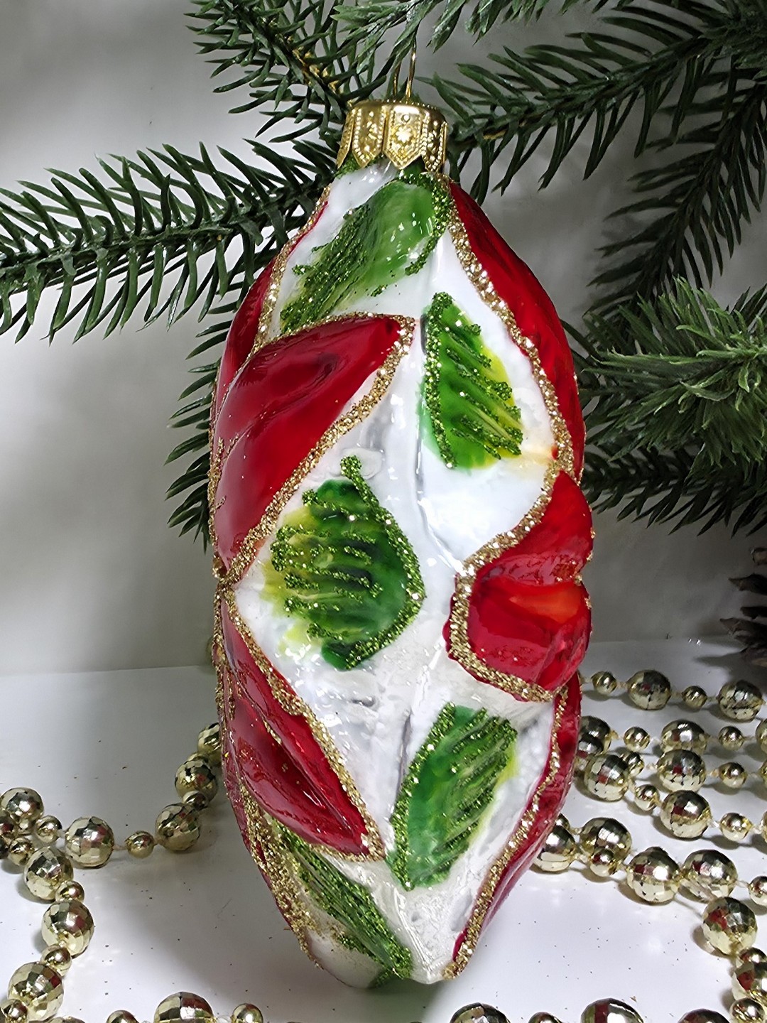 фото Стеклянная елочная игрушка Пуансетия