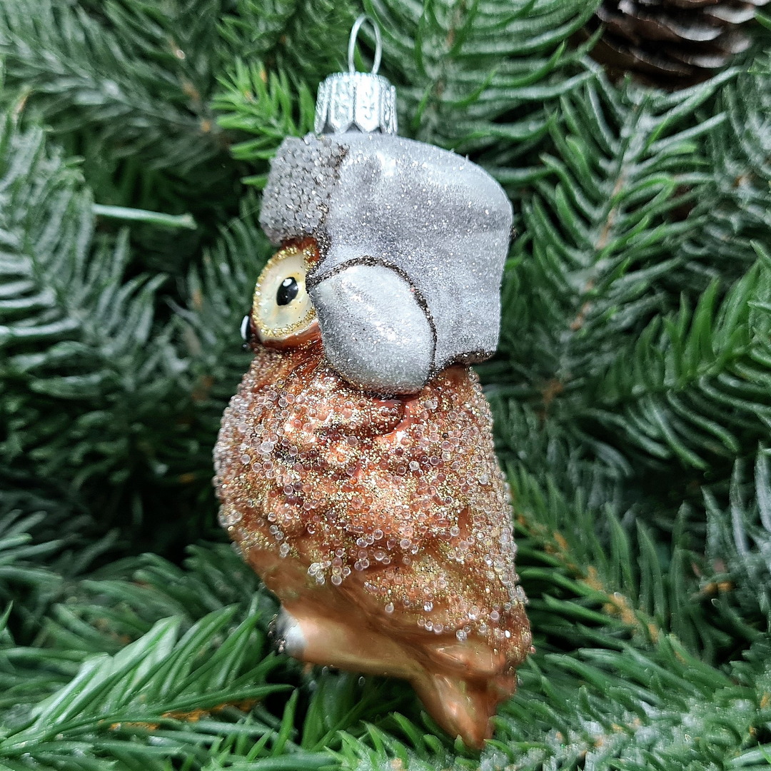 фото Стеклянная елочная игрушка Сова в ушанке-3