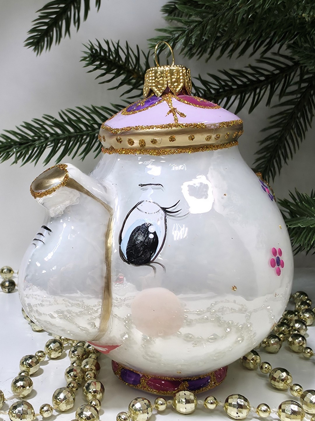 фото Стеклянная елочная игрушка Чайник