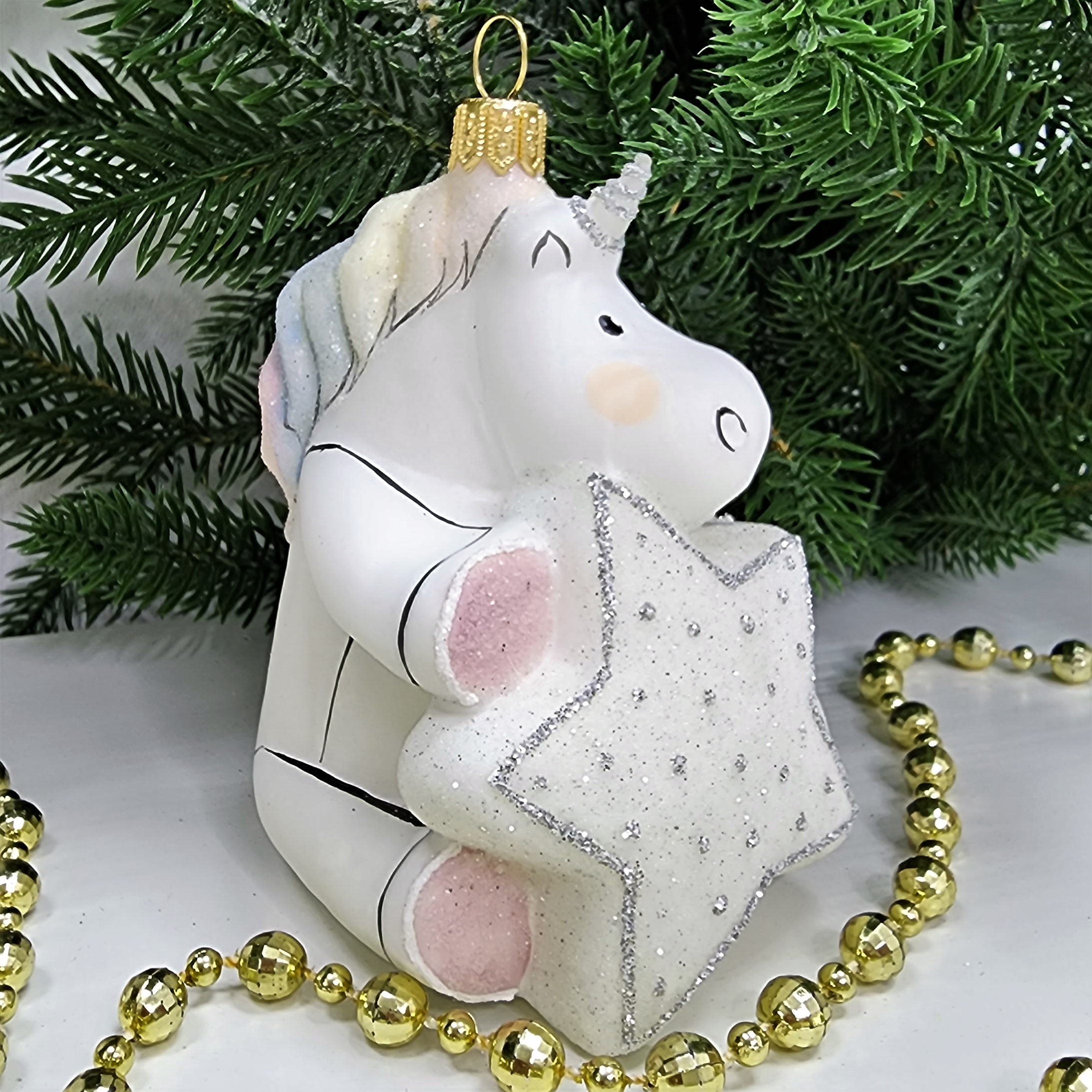 фото Стеклянная елочная игрушка Единорог