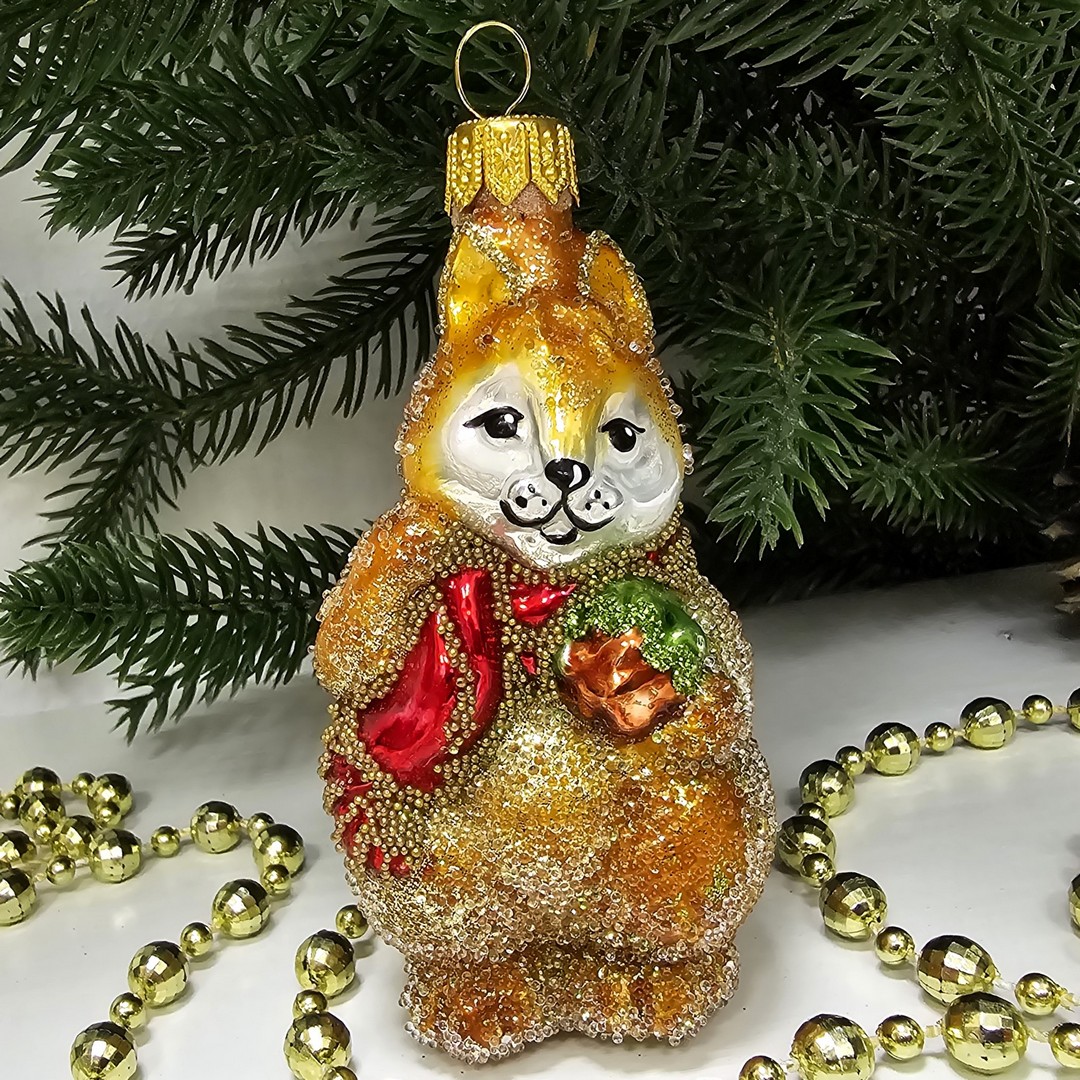 фото Стеклянная елочная игрушка Белочка с орехом сахар