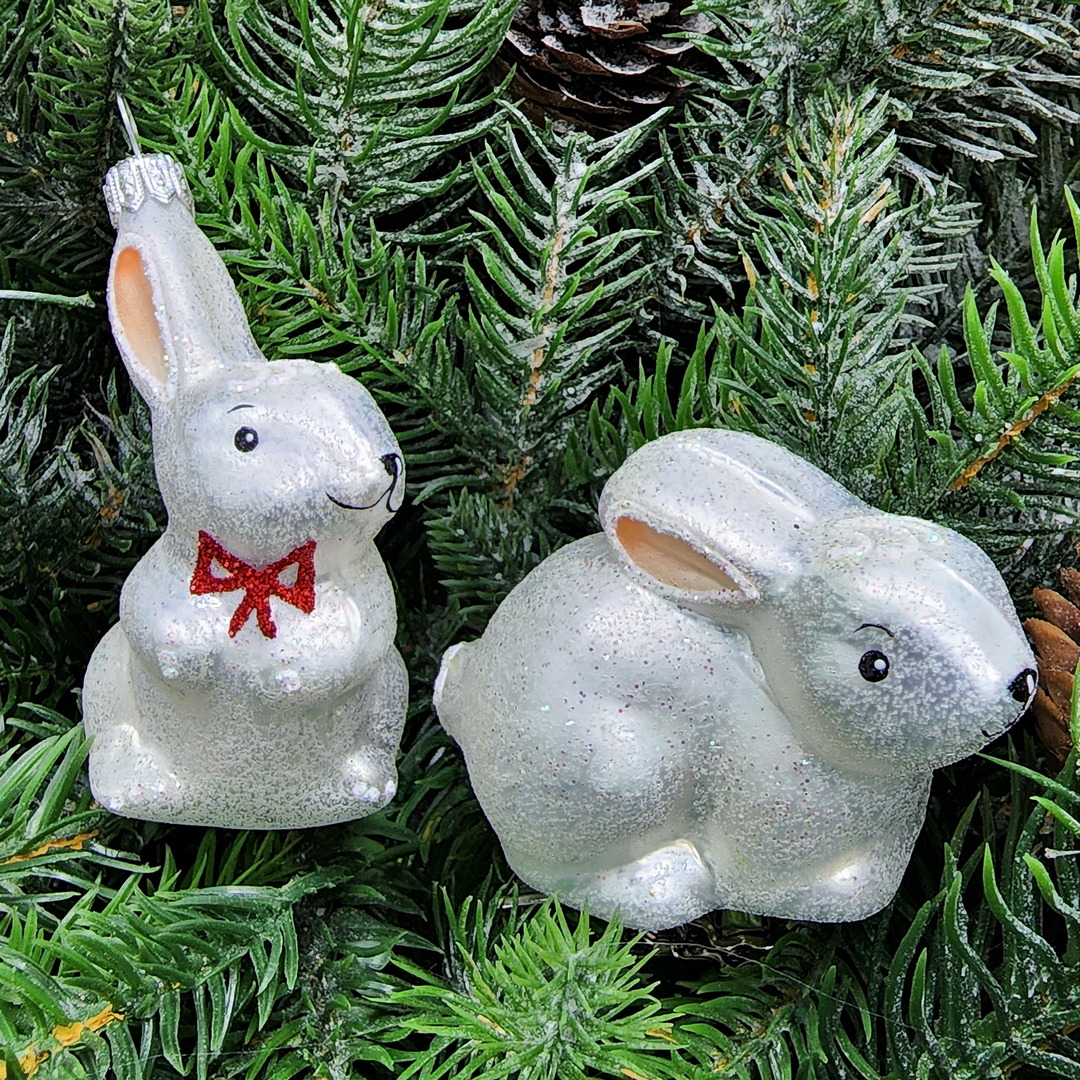 фото Набор ёлочных игрушек Зайчик с бантом и зайчик на прищепке