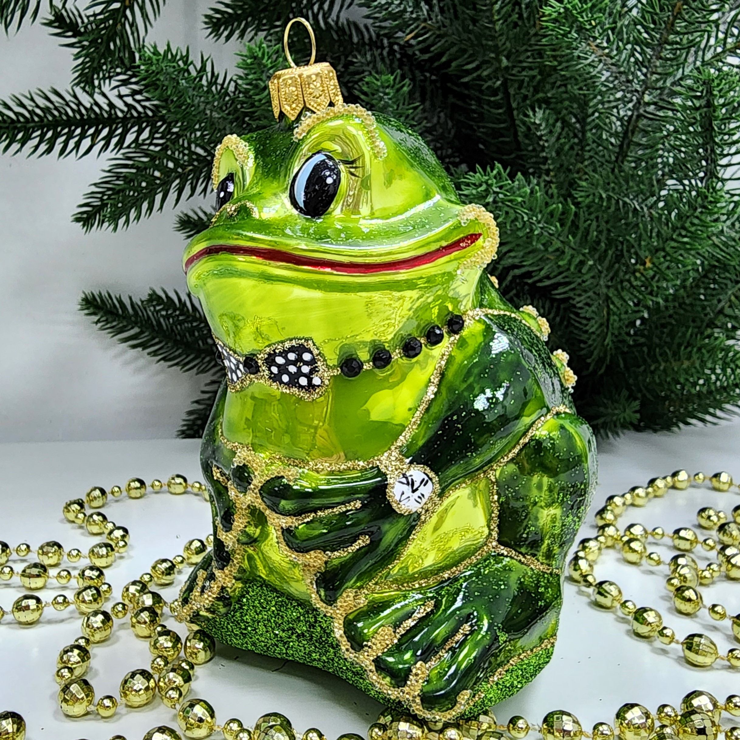 фото Стеклянная елочная игрушка Лягушка-Он