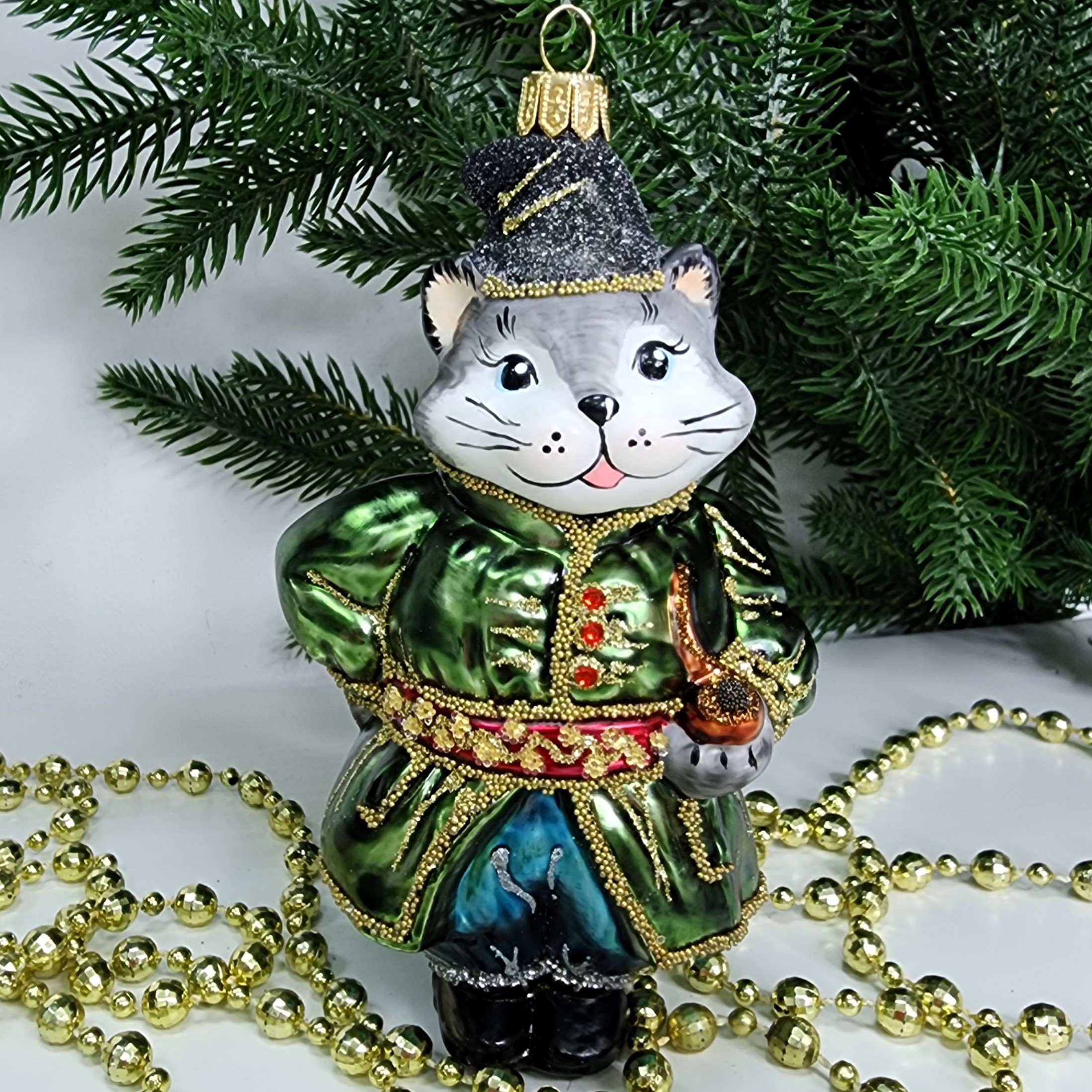 фото Стеклянная елочная игрушка Котофей