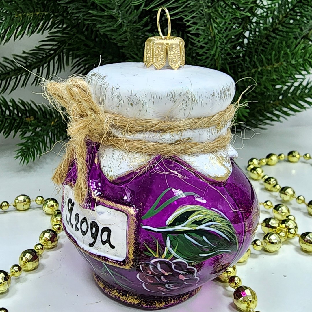 фото Стеклянная елочная игрушка Баночка ягод