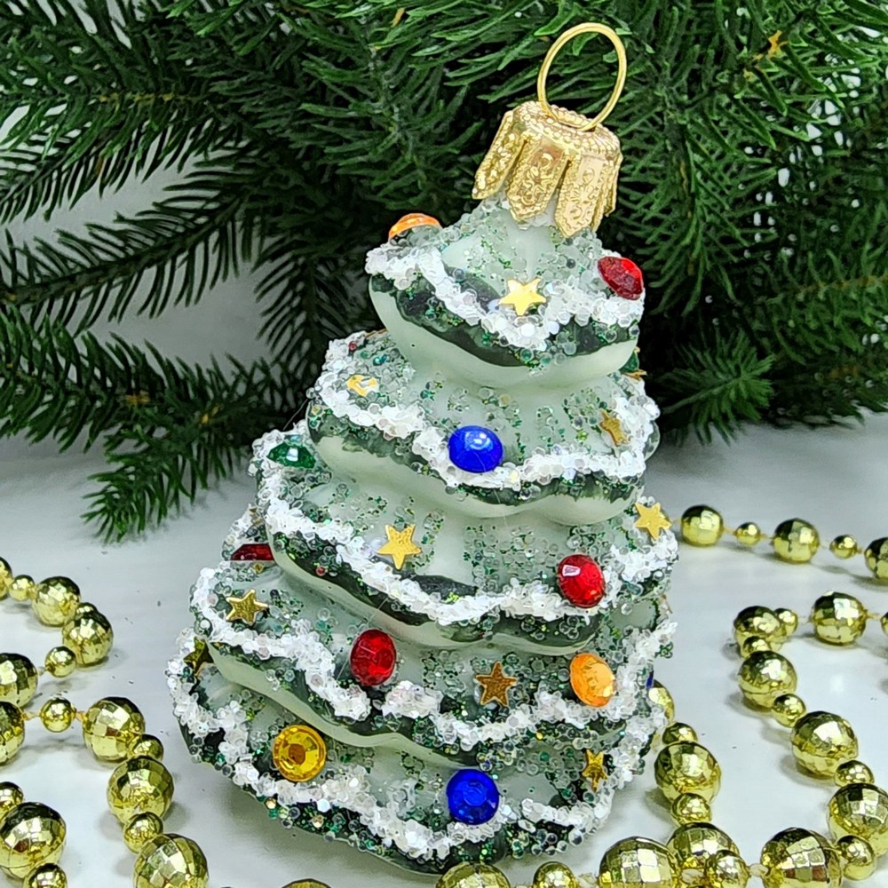 фото Стеклянная елочная игрушка Елочка винтаж