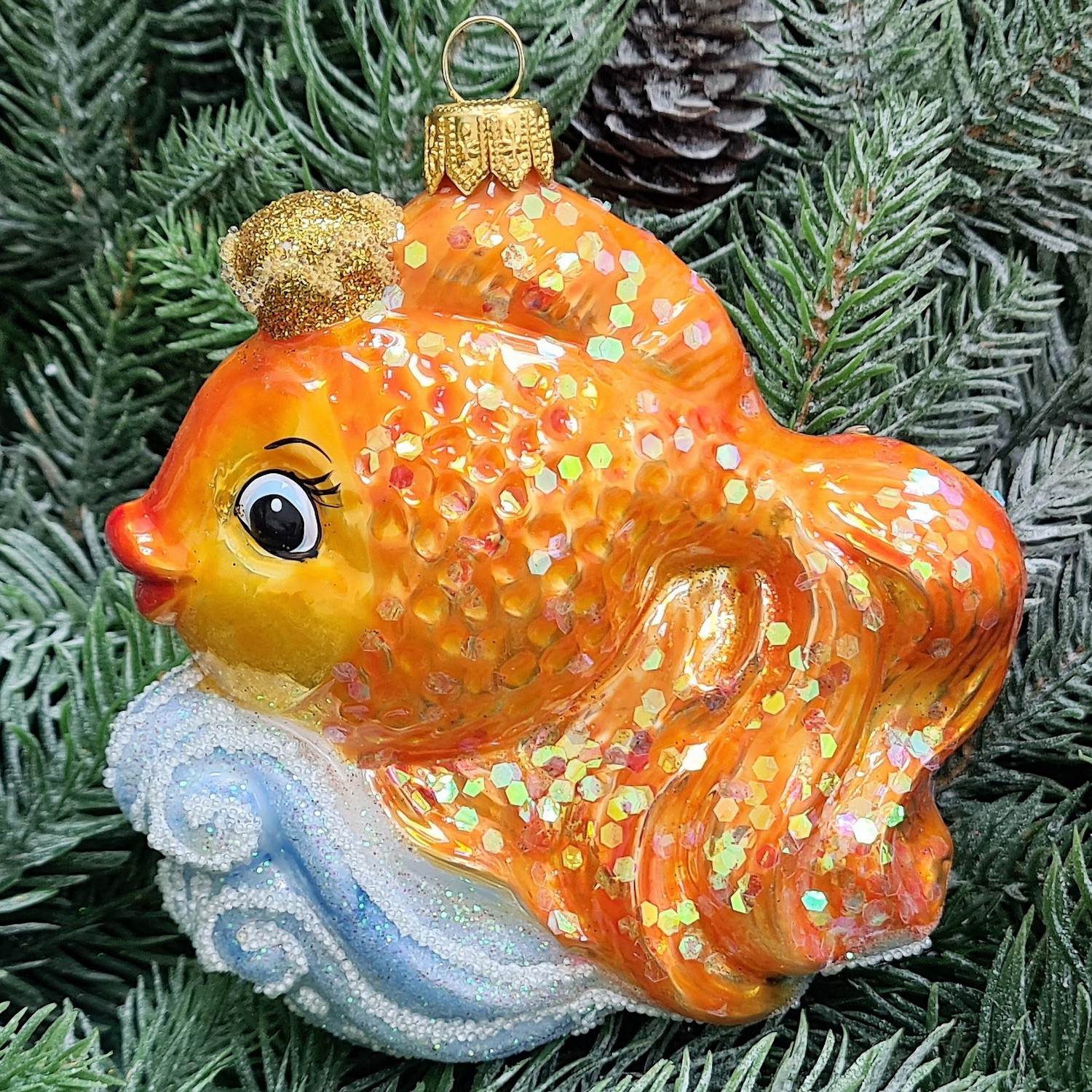 фото Стеклянная елочная игрушка Золотая рыбка