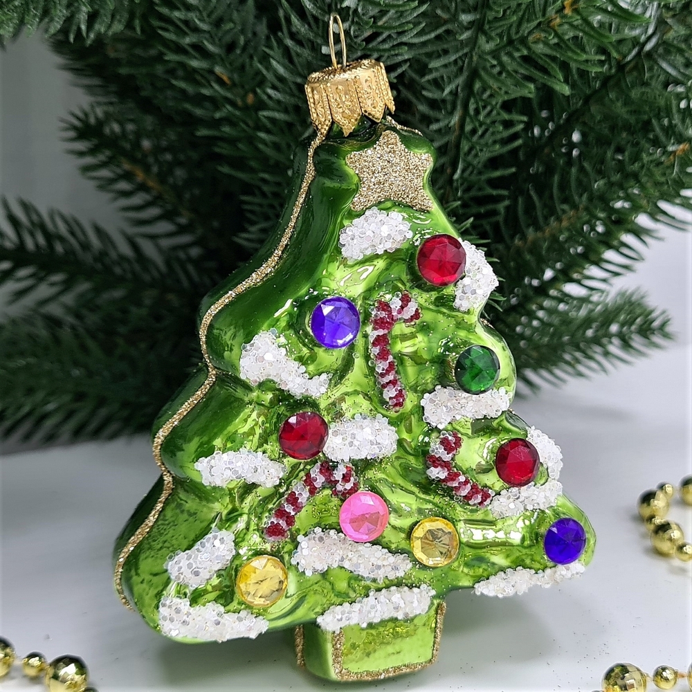 фото Стеклянная елочная игрушка Елочка плоская