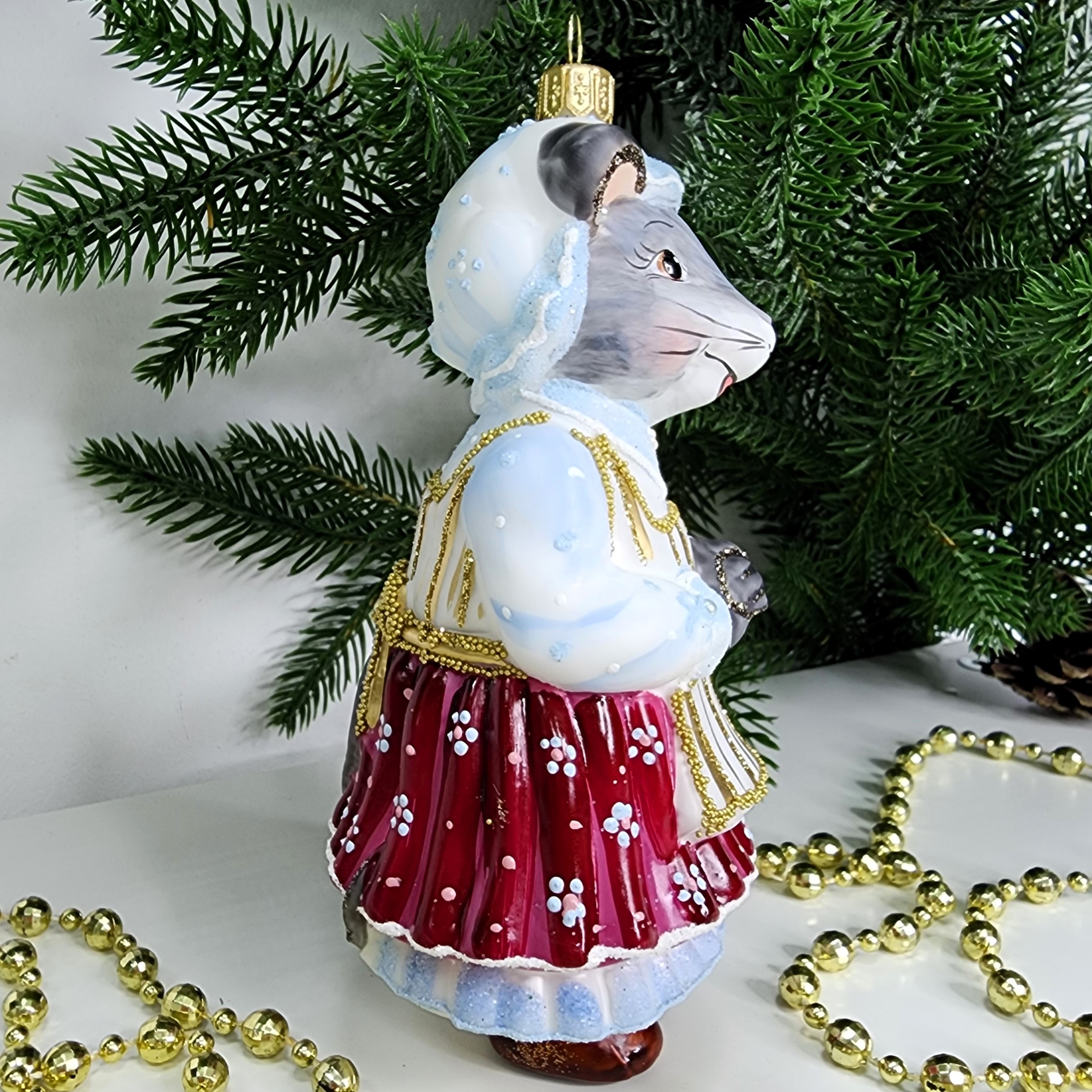 фото Стеклянная елочная игрушка Мышка Хозяйка