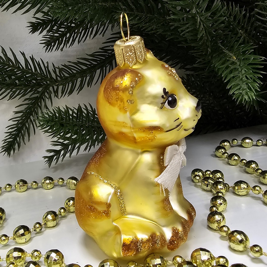 фото Стеклянная елочная игрушка Котенок