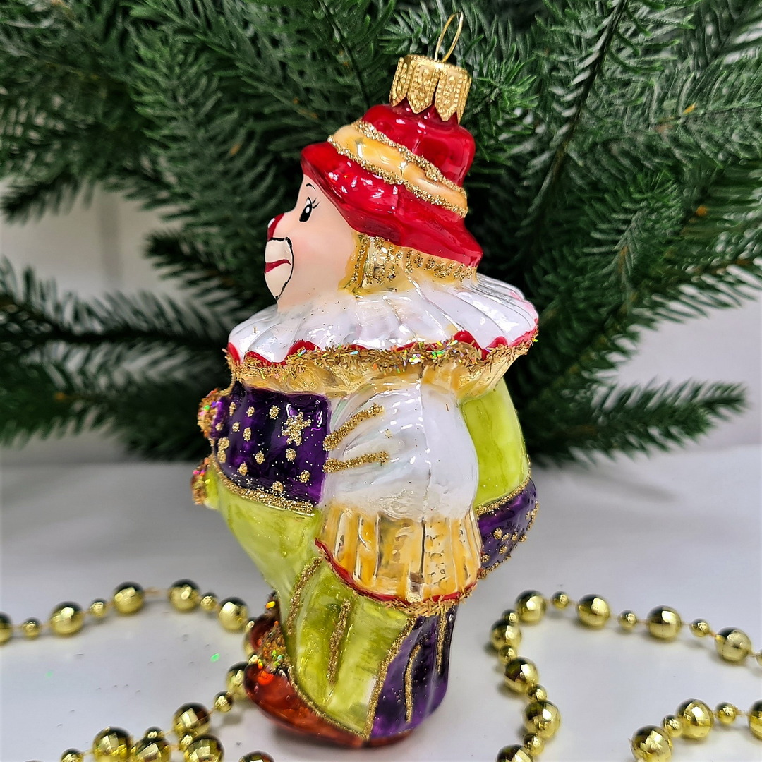 фото Стеклянная елочная игрушка Клоун в жабо