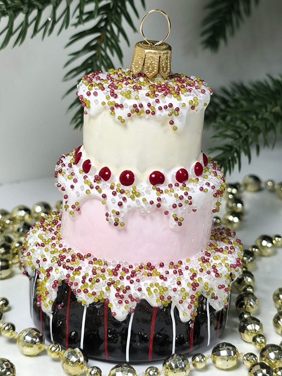 фото Стеклянная елочная игрушка Тортик