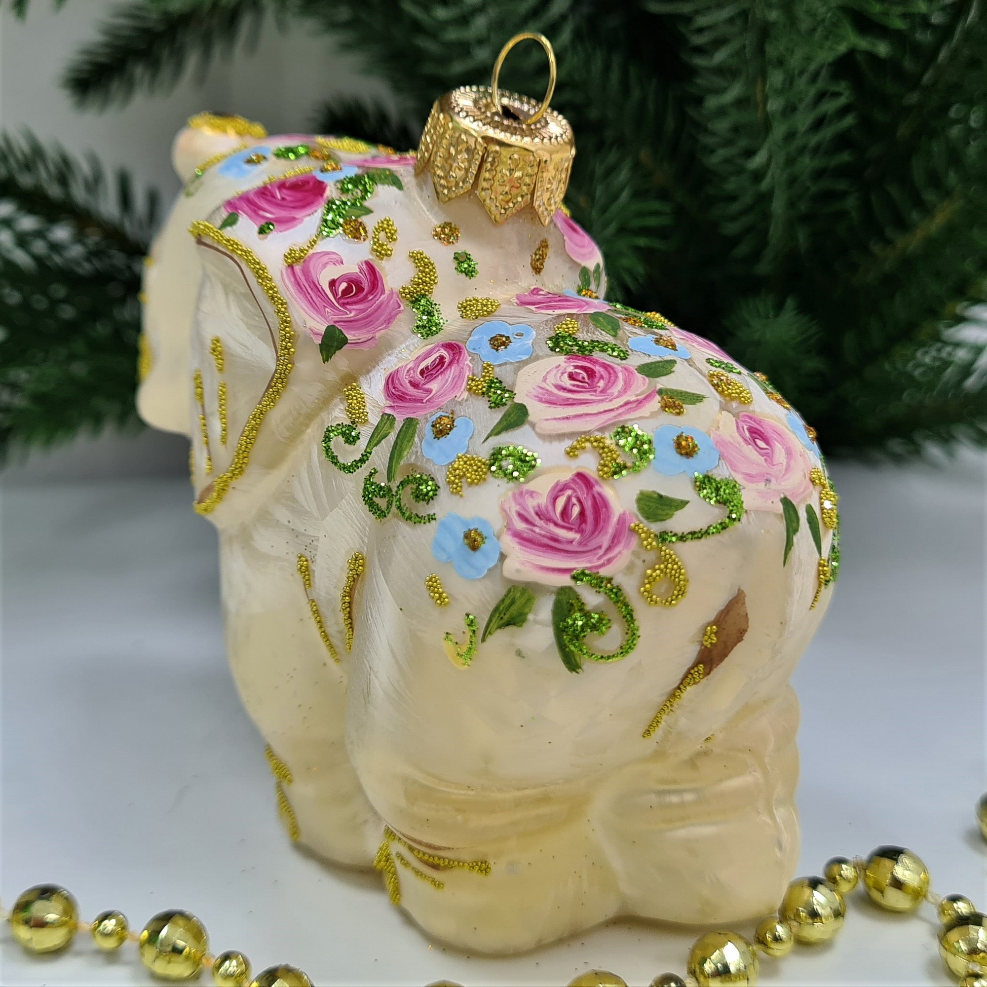 фото Стеклянная елочная игрушка Слон версаль